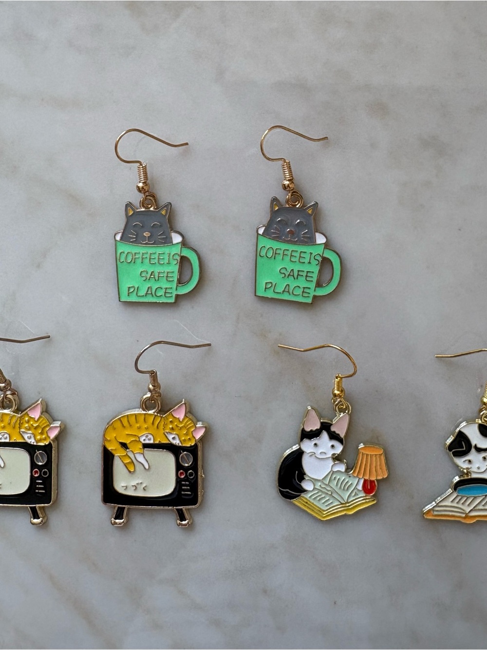 Cat Coffee Mug Enamel Earrings in Mint Green - Unbranded